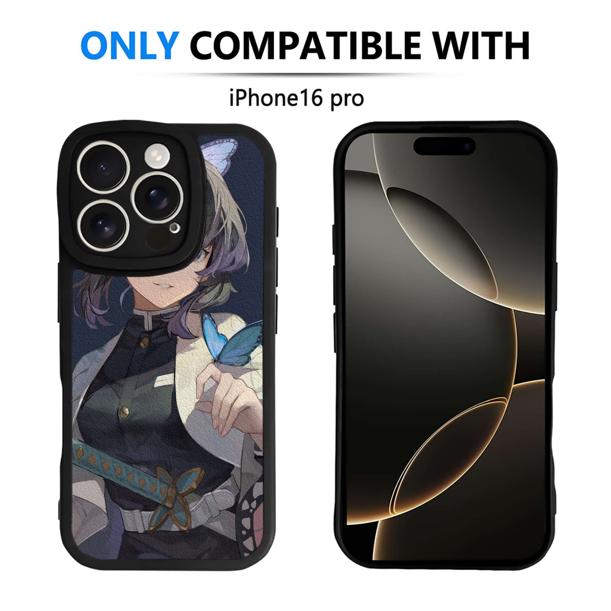 （画像用） 鬼滅の刃（きめつのやいば）蟲柱-胡蝶 しのぶ／こちょう しのぶ Kochou Shinobu 【iPhone 16シリーズ対応】シリコンスマホケース（レザー調） 材質：シリコン